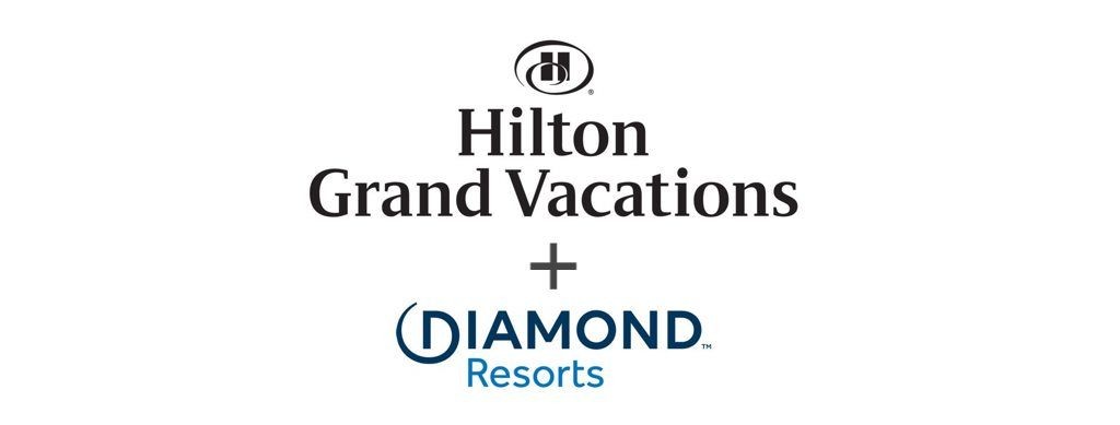 Hilton Grand Vacations logo above Diamond Resorts logo, separated by a plus sign.